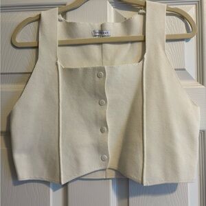 Button Vest Off-White Textured Crop Top